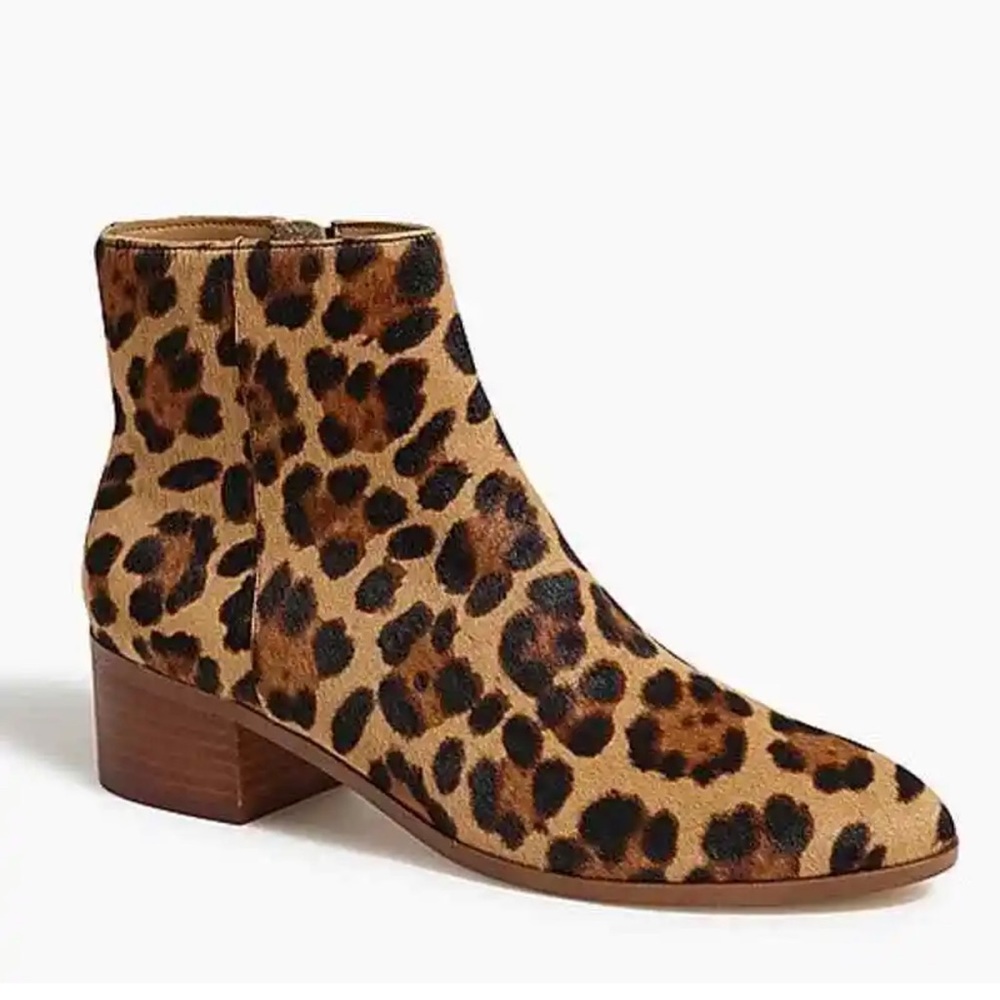 NWT j.crew Walker hair calf leopard ankle booties 8.5 fur JCrew with box NIB